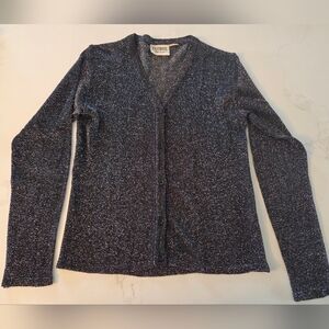 Vintage V Neck Black Metallic Sparkle Button Cardigan Semi Transparent In Light